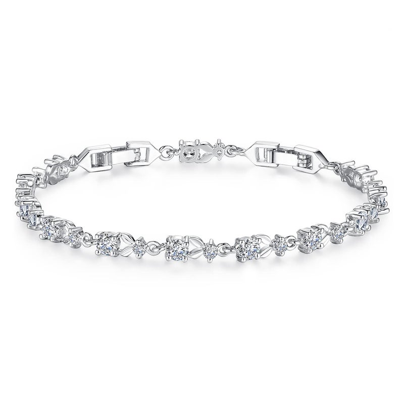 WOSTU 14K White Gold Plated 3mm Cubic Zirconia Classic Tennis Bracelet | Gold Bracelets for Women | Size 6.5-7.5 Inch - Image 1